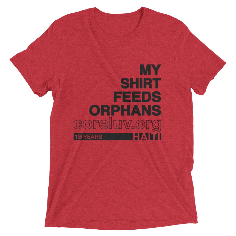 Red and Black My Shirt Feeds Orphans 10 Year Anniversary Tee Shirt from Coreluv